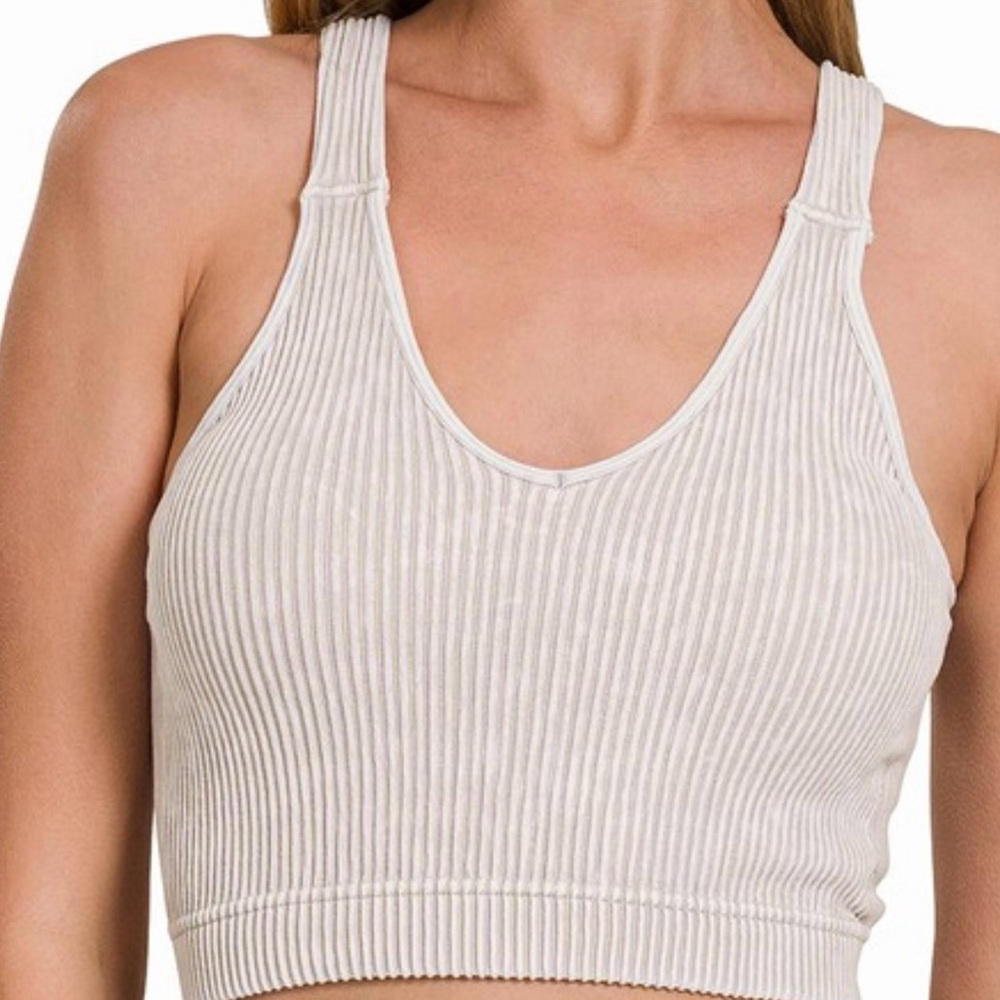 Zenana Outfitters Tan Ribbed Sports Bra